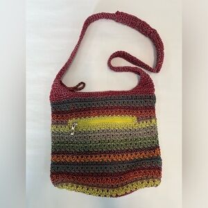 The SAK crochet shoulder bag purse red green orange Boho Hippie chic casual Y2K